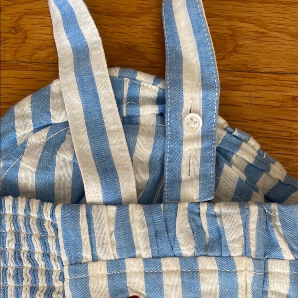 Maeve Striped Blue and White Crop Top with Strawberry Print - Picture 3 of 5